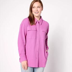 Denim & Co. Pink - Purple Spring Waffle Knit Shacket - Medium
